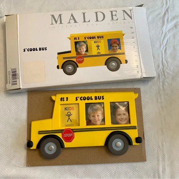New! Vintage Yellow School Bus Photo Ceramic Kids Photo Frame Cute! W/ box 1998 - Picture 1 of 12